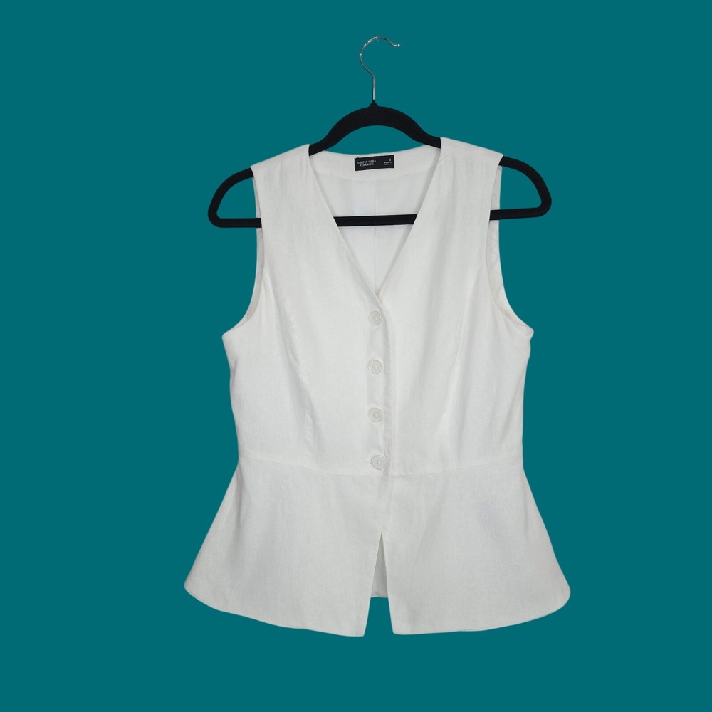 Simply Vera Vera Wang White Sleeveless Peplum Button Up Vest Top Secretary Small